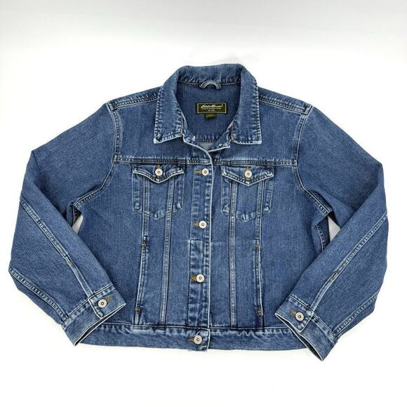 Eddie Bauer Womens Blue Denim Long Sleeve Button Front Jean Jacket Size Large - Picture 7 of 7